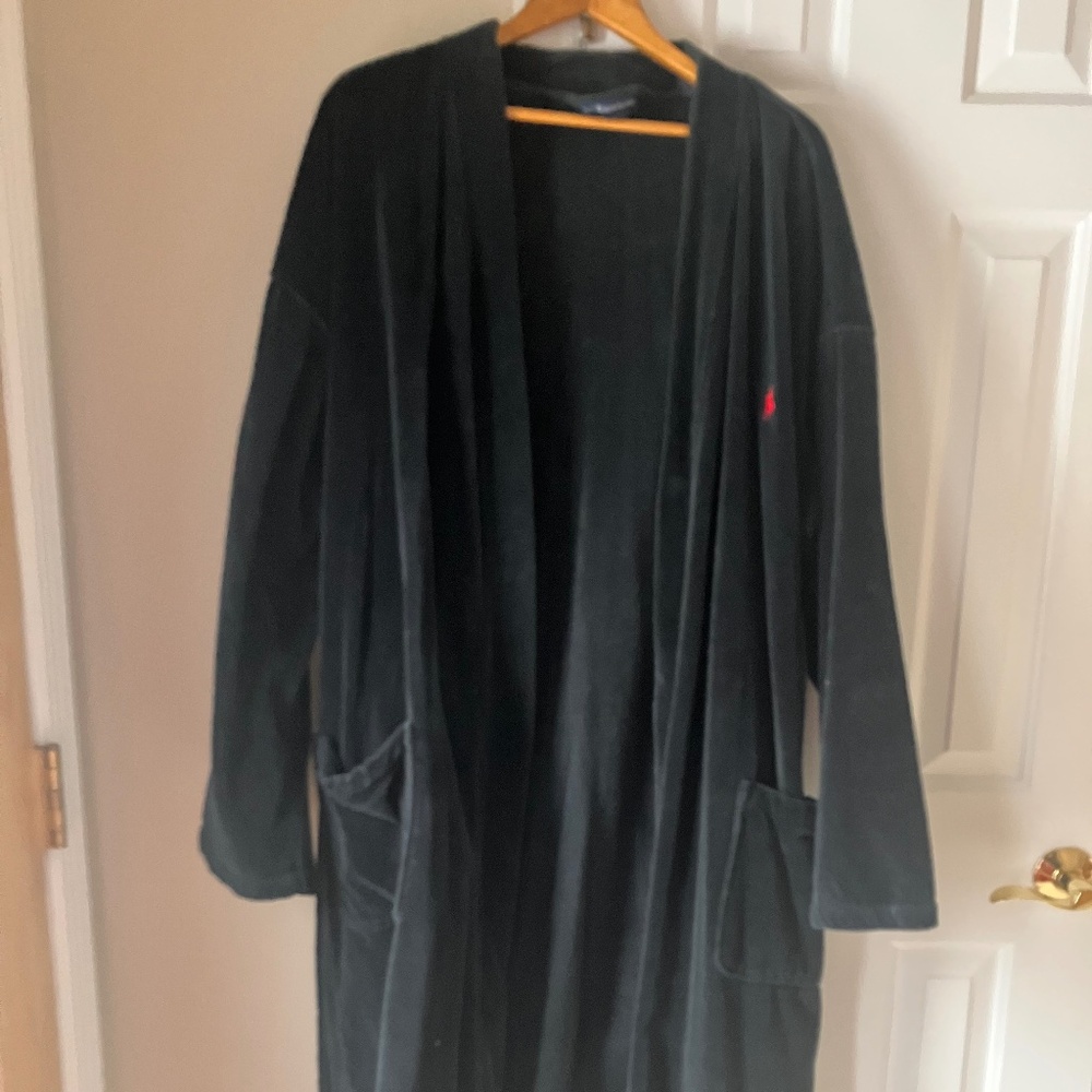 Polo by Ralph Lauren Black Men's Long Robe with Red Pony Logo